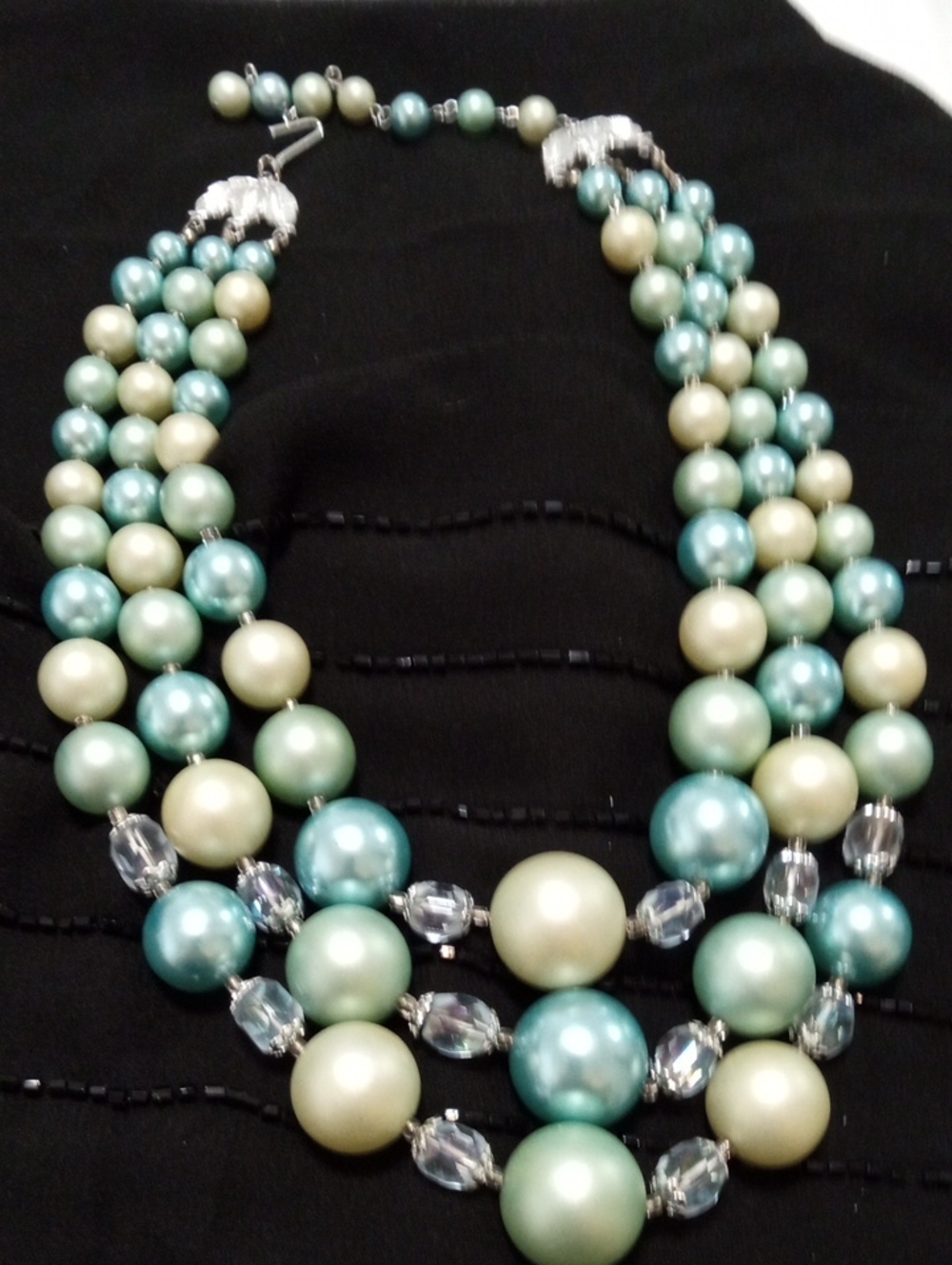 Multi-Strand Aqua and Cream Pearl Necklace